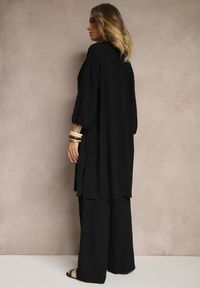 Renee - Czarny Komplet Spodnie z Gumką w Pasie Top i Długa Koszula Arives. Kolor: czarny. Materiał: materiał #3