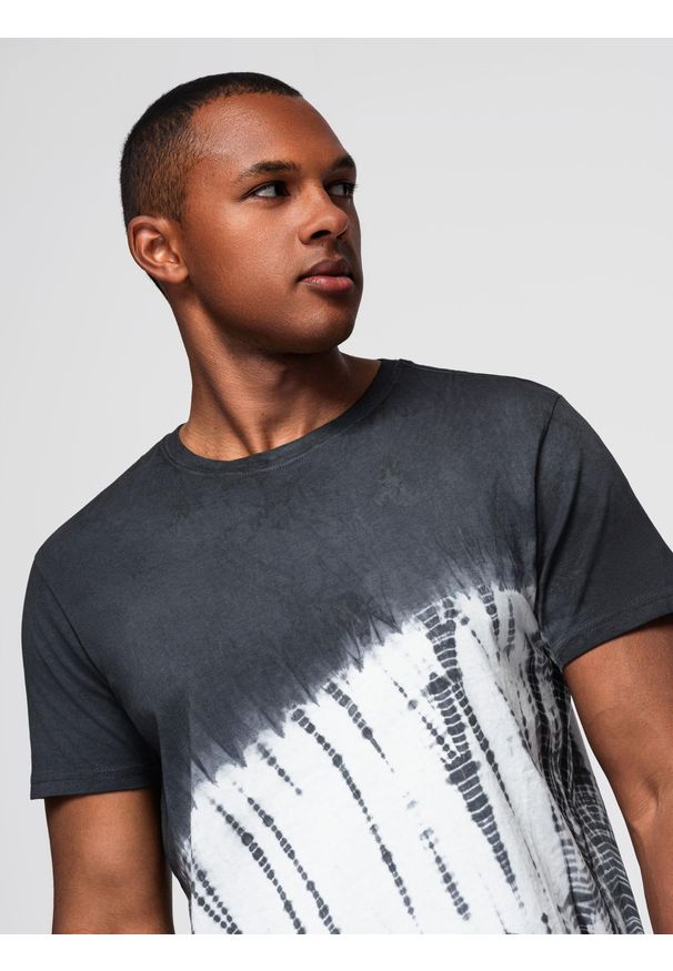 Ombre Clothing - T-shirt męski bawełniany TIE DYE - grafitowy V1 - Rozmiar: L. Kolor: szary. Materiał: bawełna