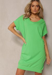 Renee - Zielona T-shirtowa Sukienka Pudełkowa z Elastycznej Bawełny Ellensa. Kolor: zielony. Materiał: bawełna. Styl: wakacyjny. Długość: mini #5