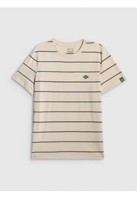 4f - 4F T-shirt regular z nadrukiem męski - beżowy XXL. Okazja: na co dzień. Kolor: beżowy. Materiał: dzianina, bawełna, materiał. Wzór: nadruk. Styl: casual, klasyczny #1