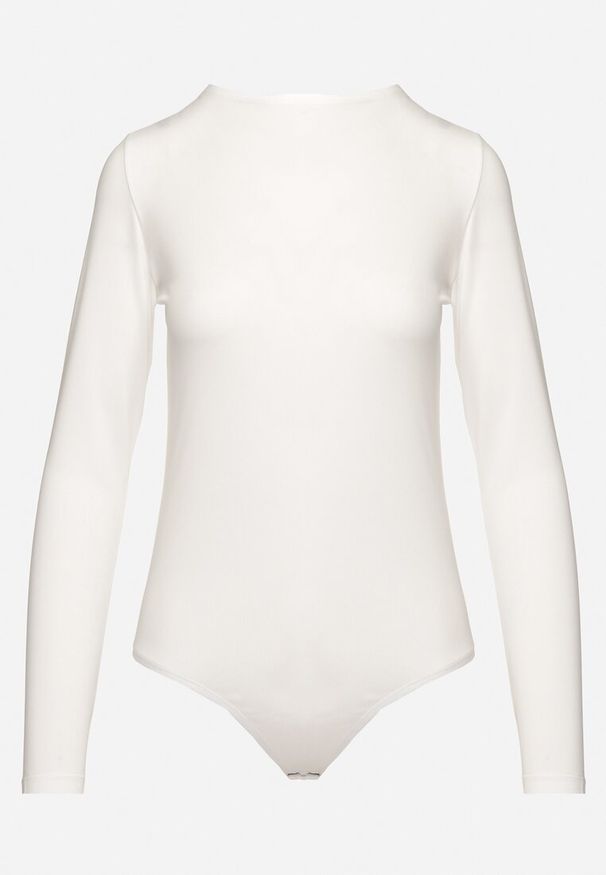 Born2be - Białe Body w Klasycznym Stylu na Zatrzaski Emeriana. Okazja: na co dzień, na spotkanie biznesowe, do pracy. Kolor: biały. Materiał: skóra, jeans. Długość rękawa: długi rękaw. Długość: długie. Styl: klasyczny