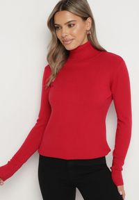 Born2be - Czerwony Sweter z Golfem z Domieszką Kaszmiru i Wiskozy Zaisma. Okazja: na co dzień. Typ kołnierza: golf. Kolor: czerwony. Materiał: wiskoza, kaszmir. Długość rękawa: długi rękaw. Długość: długie. Styl: casual, elegancki #5