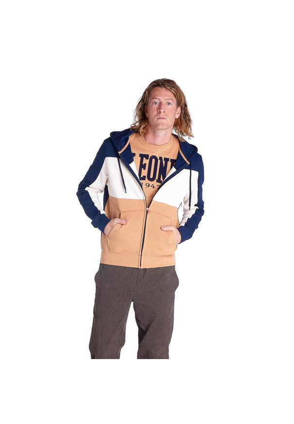 LEONE 1947 APPAREL - Męska bluza z kapturem i zamkiem błyskawicznym na całej długości Earth Tones. Typ kołnierza: kaptur. Kolor: niebieski. Materiał: tkanina. Sport: fitness