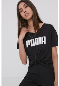 Puma T-shirt damski kolor czarny. Kolor: czarny. Materiał: materiał, dzianina. Długość: długie. Wzór: nadruk #4
