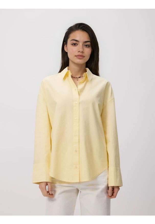 Reserved - Koszula z bawełny oxford - jasnożółty. Kolor: żółty. Materiał: bawełna