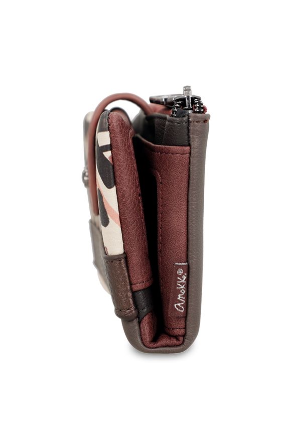 Brązowy Elegancki Portfel Damski Anekke. Kolor: brązowy. Materiał: materiał. Wzór: haft, aplikacja