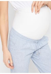 Spodnie ciążowe z lnem bonprix biało-niebieski w paski. Kolekcja: moda ciążowa. Kolor: biały. Materiał: len. Wzór: paski #5