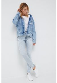Calvin Klein Jeans jeansy J20J218633.PPYY damskie high waist. Stan: podwyższony. Kolor: niebieski. Wzór: aplikacja #2
