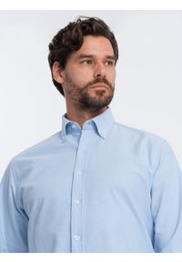 Ombre Clothing - Koszula męska z tkaniny w stylu Oxford REGULAR - niebieska V2 OM-SHOS-0114 - XXL. Kolor: niebieski. Materiał: tkanina #5