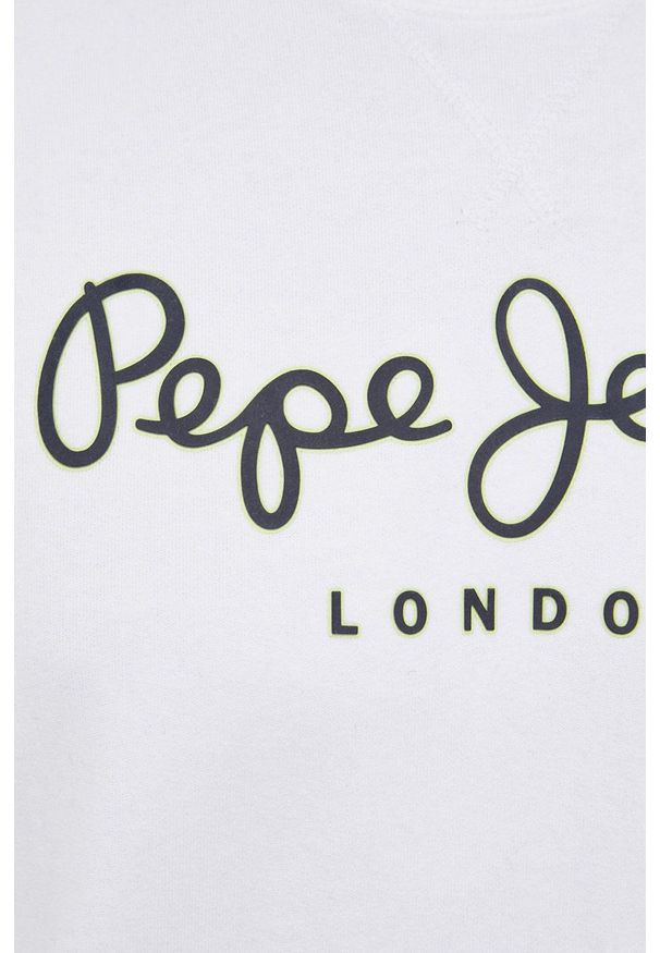 Pepe Jeans - Bluza bawełniana George Crew. Okazja: na co dzień. Kolor: biały. Materiał: bawełna. Wzór: nadruk. Styl: casual