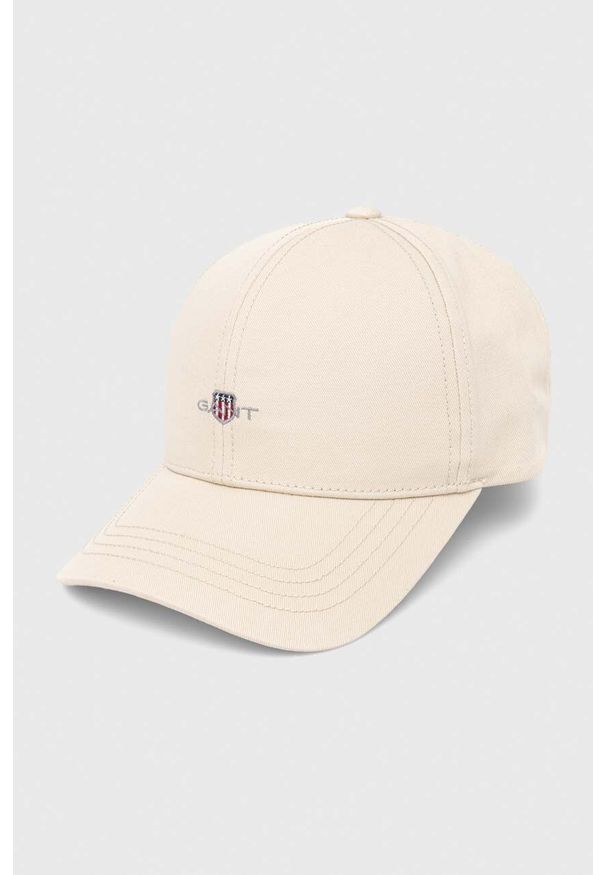 GANT - Gant czapka z daszkiem bawełniana kolor beżowy z aplikacją. Kolor: beżowy. Materiał: bawełna. Wzór: aplikacja