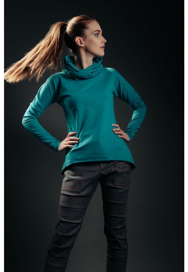 Hultaj Polski - Bluza jaskółkowa turkus. Typ kołnierza: kaptur. Materiał: tkanina, dzianina, elastan, materiał, bawełna. Długość: krótkie. Styl: wakacyjny