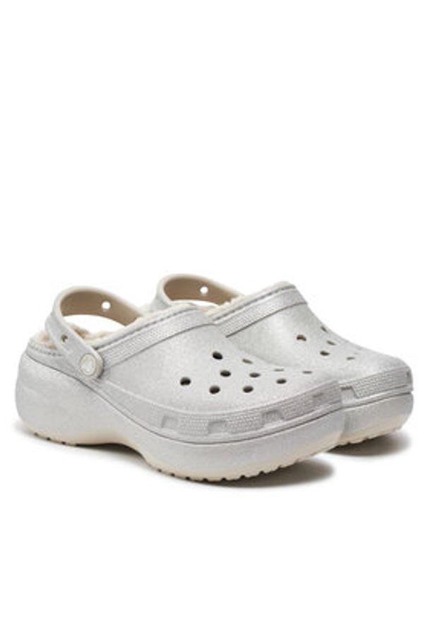 Crocs Klapki Classic Platform Glitter Lined Clog W 210413 Srebrny. Kolor: srebrny. Obcas: na platformie