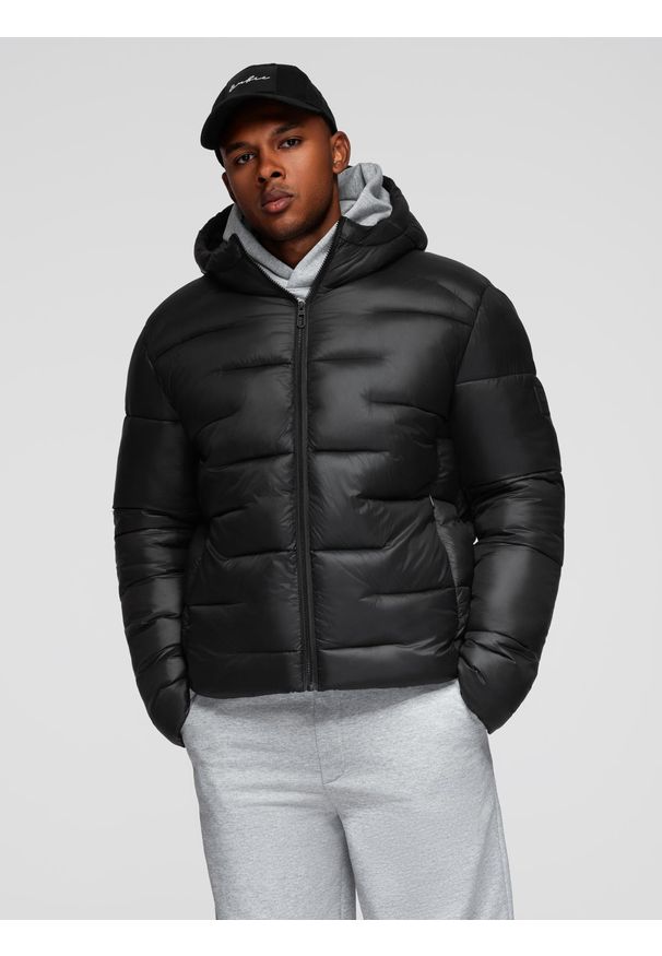 Ombre Clothing - Pikowana kurtka męska puffer z kapturem – czarna V1 - Rozmiar: XXL. Typ kołnierza: kaptur. Kolor: czarny. Materiał: poliester, materiał. Wzór: aplikacja. Sezon: zima. Styl: elegancki