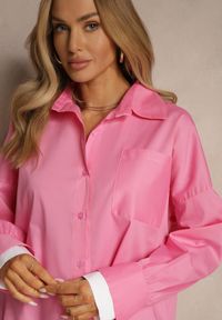 Renee - Fuksjowa Bawełniana Koszula Typu Oversize Ronmira. Okazja: na co dzień. Kolor: różowy. Materiał: bawełna. Styl: elegancki, casual #5
