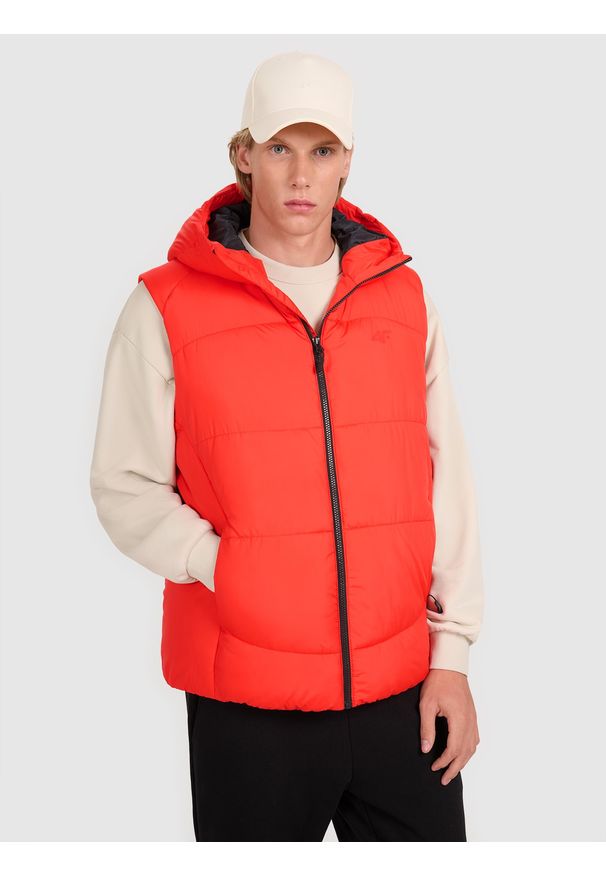 4f - 4F Bezrękawnik puchowy z wypełnieniem syntetycznym męski - czerwony 3XL. Okazja: na co dzień. Kolor: czerwony. Materiał: syntetyk, puch. Długość rękawa: bez rękawów. Długość: długie. Styl: klasyczny, casual, sportowy