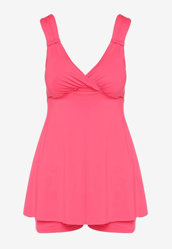 Born2be - Fuksjowe Tankini Dwuczęściowe z Topem Bandeau i Szortami Landrila. Kolor: różowy