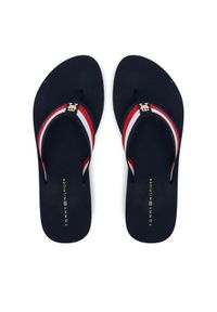 TOMMY HILFIGER - Tommy Hilfiger Japonki Th Corp Mid Wedge Beach Sandal FW0FW08517 Granatowy. Kolor: niebieski. Materiał: materiał