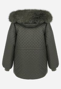Born2be - Ciemnozielona Kurtka z Futrzanym Kapturem i Drobnym Pikowaniem Esdrage. Kolor: zielony. Materiał: futro. Wzór: jednolity. Sezon: jesień, wiosna #6