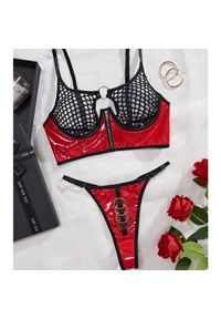 Intica - Komplet bielizny z ażurowym topem i siateczkowymi detalami na romantyczne wieczory Mikaela. Kolor: wielokolorowy. Materiał: materiał, skóra. Wzór: ażurowy #1