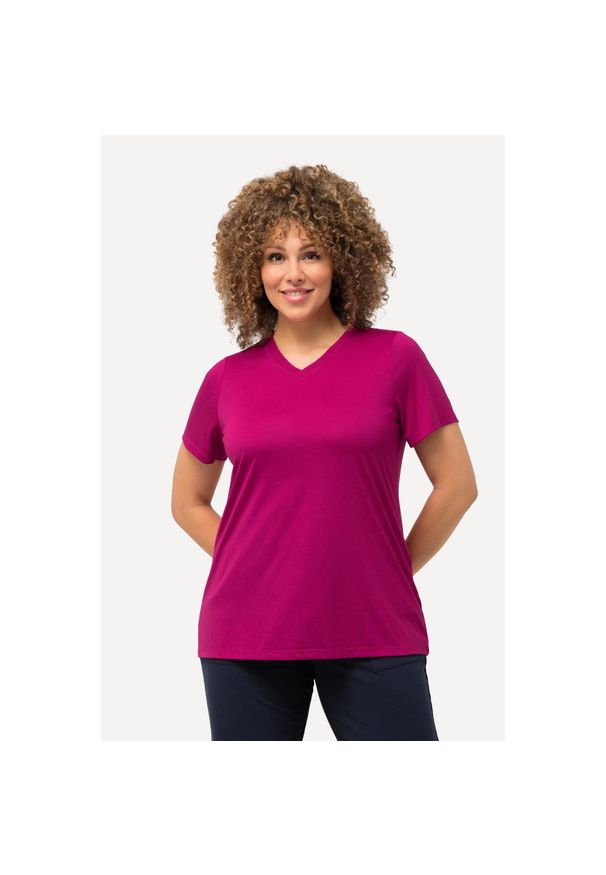 ULLA POPKEN - Damskie Bluzka funkcyjna antybakteryjny materiał dekolt w serek rękaw 1/2. Typ kołnierza: dekolt w serek. Kolekcja: plus size. Kolor: różowy. Materiał: poliester, materiał, wiskoza