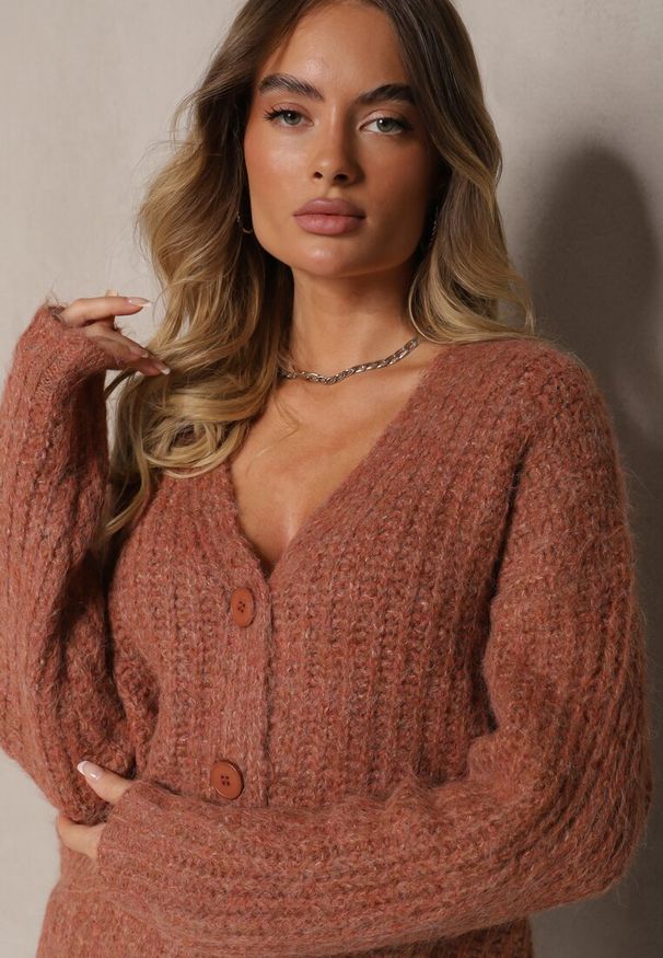 Renee - Brązowy Rozpinany Kardigan z Wełną i Ściągaczami przy Rękawach Ciarella. Kolor: brązowy. Materiał: wełna. Sezon: zima