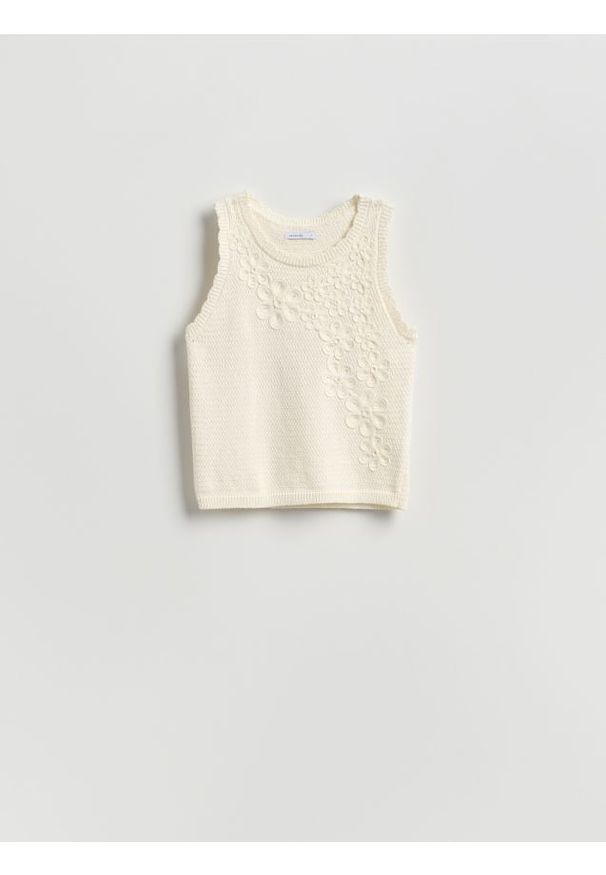 Reserved - Dzianinowy top - kremowy. Kolor: kremowy. Materiał: dzianina