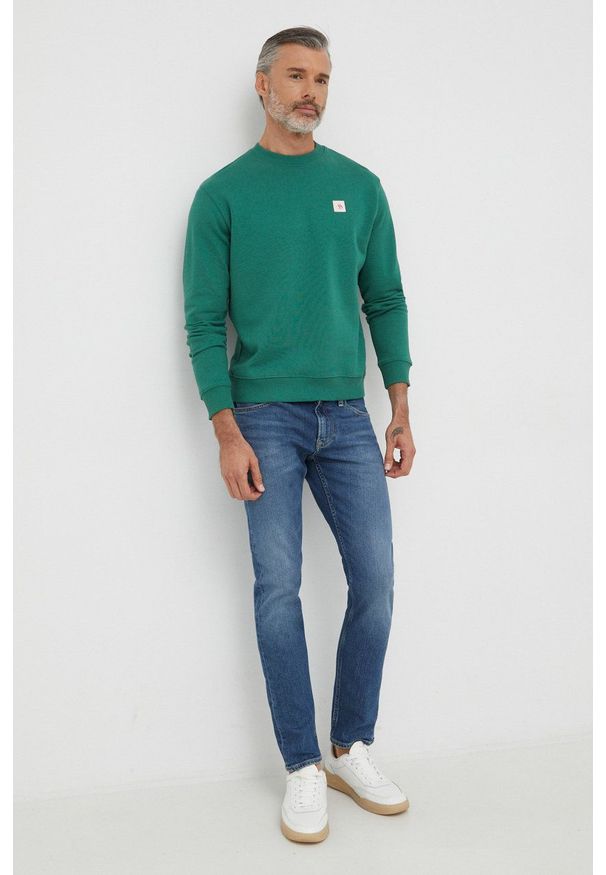 Scotch & Soda bluza bawełniana męska kolor zielony gładka. Kolor: zielony. Materiał: bawełna. Wzór: gładki