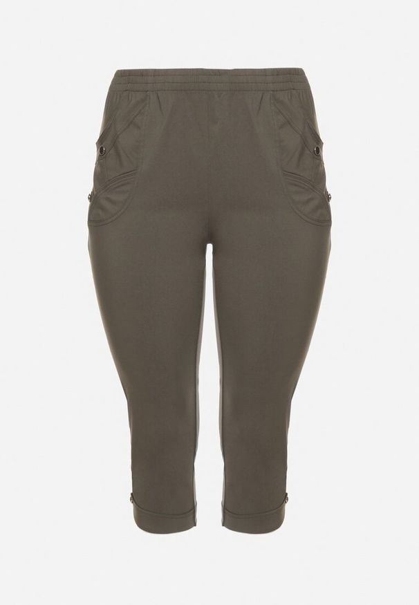 Born2be - Zielone Spodnie z Wiskozą i Ozdobnymi Guzikami Lireza. Okazja: na co dzień. Kolor: zielony. Materiał: wiskoza. Styl: casual, klasyczny