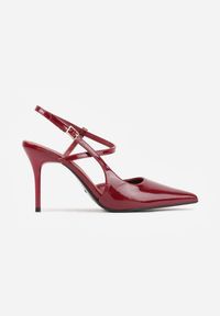 Renee - Bordowe Lakierowane Szpilki z Paskiem Wokół Kostki w Eleganckim Stylu Orinania. Okazja: na wesele, na ślub cywilny. Zapięcie: pasek. Kolor: czerwony. Materiał: lakier. Obcas: na szpilce. Styl: elegancki. Wysokość obcasa: średni #4