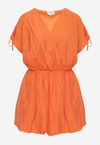 Born2be - Pomarańczowa Sukienka Typu Bombka Ozdobiona Wiązaniami przy Ramionach Cassara. Okazja: na co dzień, na spacer. Kolor: pomarańczowy. Materiał: mesh. Wzór: aplikacja. Typ sukienki: bombki. Styl: casual, elegancki #8