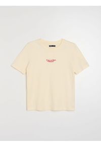 Sinsay - Bawełniana koszulka z haftowanym napisem - żółty. Kolor: żółty. Materiał: bawełna. Wzór: napisy, haft #1