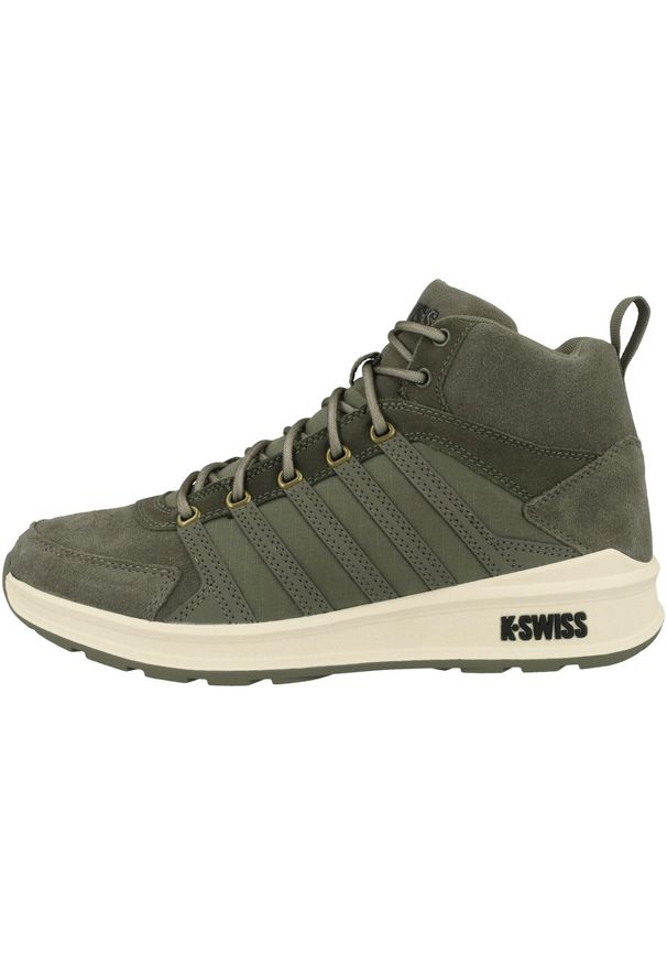 Buty do chodzenia męskie K-Swiss Vista Trainer Mid. Kolor: zielony. Materiał: skóra, tkanina. Szerokość cholewki: normalna. Sport: turystyka piesza