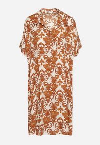 Born2be - Brązowa Pudełkowa Sukienka Koszulowa z Wiskozy w Ornamentalny Print Vanisse. Okazja: na co dzień. Kolor: brązowy. Materiał: wiskoza. Długość rękawa: krótki rękaw. Wzór: nadruk. Sezon: wiosna, lato. Typ sukienki: koszulowe. Styl: casual #5