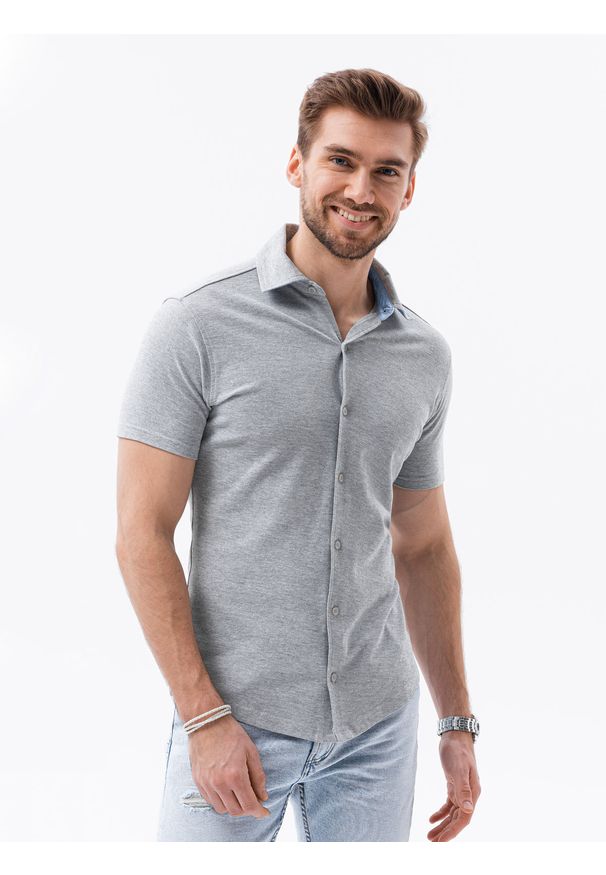 Szara koszula Ombre Clothing na lato, klasyczna, z klasycznym kołnierzykiem
