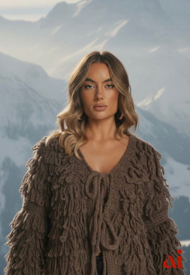 Renee - Jasnobrązowy Kardigan z Wiązaniem i Frędzlami z Domieszką Wełny i Wiskozy Tiseana. Okazja: na co dzień. Typ kołnierza: dekolt w serek. Kolor: brązowy. Materiał: wełna, wiskoza. Styl: casual