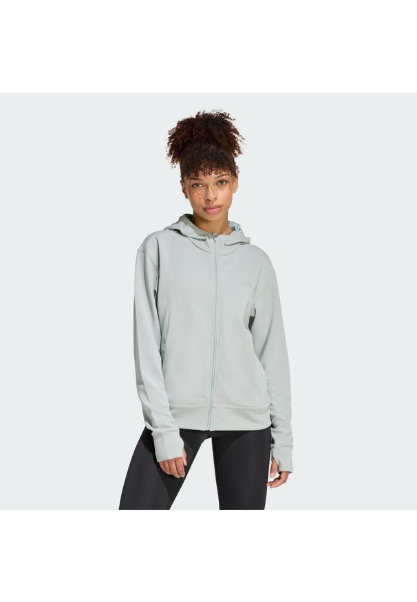 Adidas - Bluza z kapturem Designed 4 Training Full-Zip. Typ kołnierza: kaptur. Kolor: zielony. Materiał: materiał. Technologia: ClimaCool (Adidas). Sport: fitness