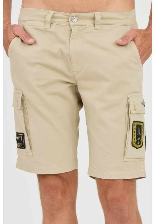 Aeronautica Militare - AERONAUTICA MILITARE Beżowe męskie bermudy Frecce Tricolori, Rozmiar M. Kolor: beżowy