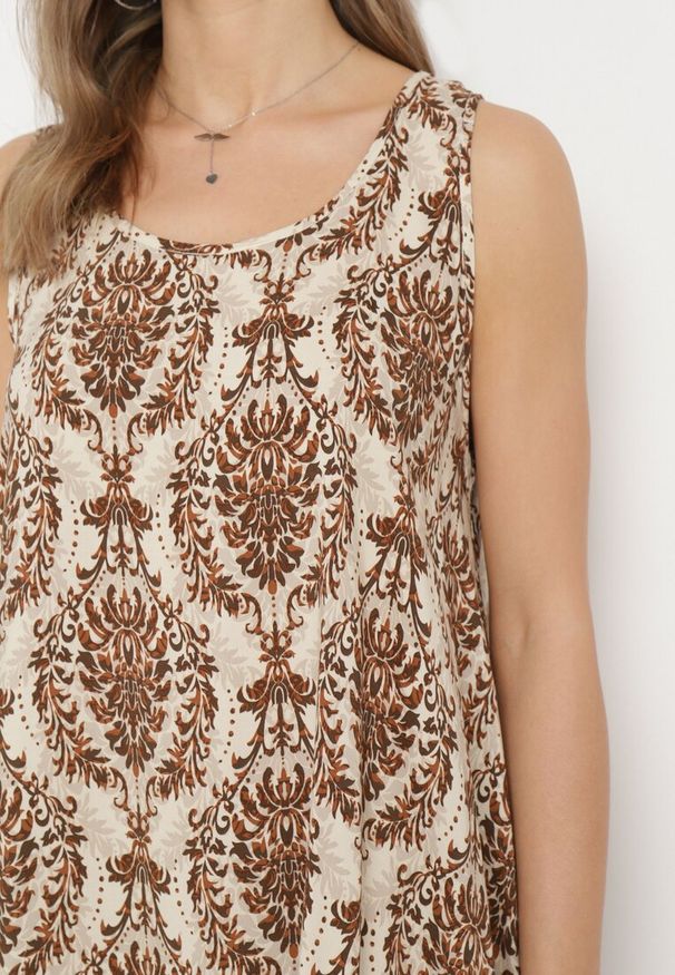 Born2be - Beżowo-Brązowa Rozkloszowana Sukienka z Bawełny bez Rękawów Horrilla. Kolor: beżowy. Materiał: bawełna. Długość rękawa: bez rękawów. Sezon: lato. Styl: boho