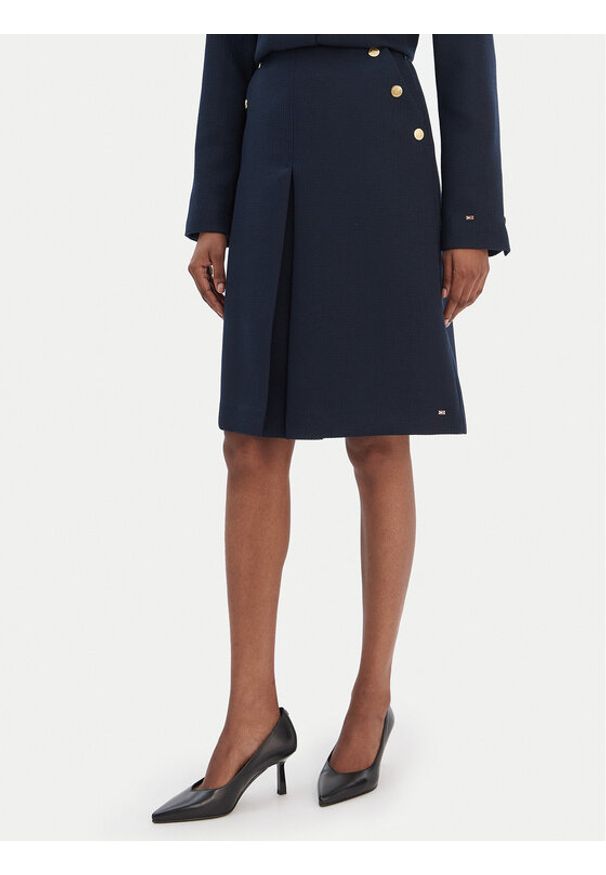 TOMMY HILFIGER - Tommy Hilfiger Spódnica trapezowa WW0WW49474 Granatowy Regular Fit. Kolor: niebieski. Materiał: wełna, syntetyk