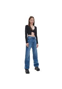 Cropp - Ciemnoniebieskie jeansy straight z postrzępieniami - Niebieski. Stan: podwyższony. Kolor: niebieski #1