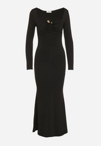 Born2be - Czarna Koktajlowa Sukienka z Wiskozą i Metaliczną Ozdobą Refare. Okazja: na imprezę. Kolor: czarny. Materiał: wiskoza. Wzór: aplikacja. Styl: wizytowy #5