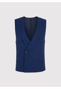 Pako Lorente - PAKO LORENTE – Granatowa dwurzędowa kamizelka męska. Kolor: niebieski. Materiał: wełna, elastan. Wzór: gładki #5