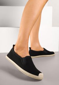 Born2be - Czarne Espadryle z Elastycznymi Wstawkami Zdobione Plecionką Nitelisa. Okazja: na co dzień, na spacer. Kolor: czarny. Materiał: jeans. Wzór: aplikacja. Sezon: lato. Styl: klasyczny, elegancki, casual #4