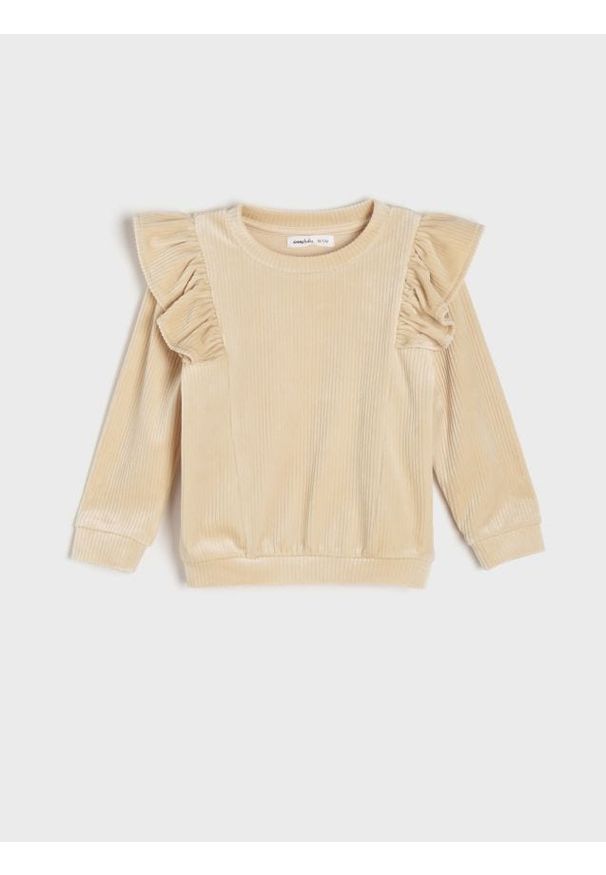 Sinsay - Bluza welurowa - beżowy. Kolor: beżowy. Materiał: welur. Długość rękawa: długi rękaw. Długość: długie