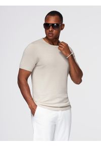 Ombre Clothing - Klasyczna dzianinowa koszulka męska ze ściągaczami– jasnoszara V3 - Rozmiar: XL. Kolor: szary. Materiał: dzianina. Wzór: gładki, ze splotem. Styl: klasyczny