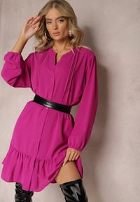 Renee - Fioletowa Koszulowa Sukienka Mini Galdra. Kolor: fioletowy. Wzór: aplikacja. Typ sukienki: koszulowe. Długość: mini #2