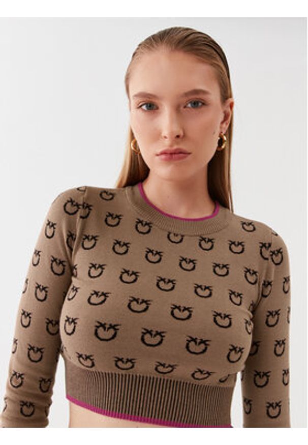 Pinko Sweter Furetto 101561 A112 Brązowy Slim Fit. Kolor: brązowy. Materiał: wiskoza