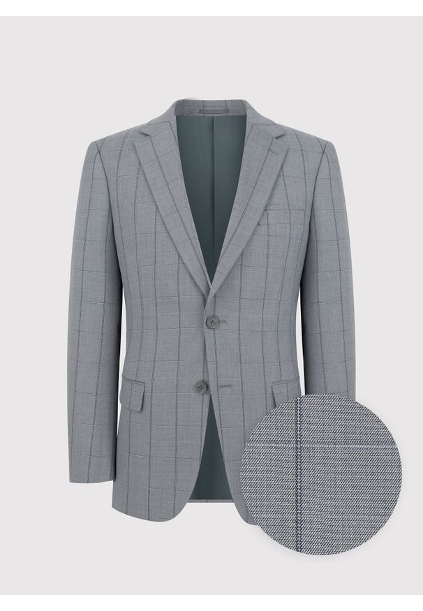 Pako Lorente - PAKO LORENTE – Szara marynarka garniturowa w kratę Windowpane. Kolor: szary. Materiał: wiskoza, poliester, elastan