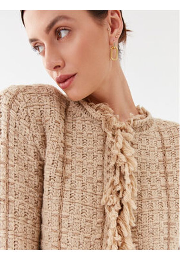 TwinSet - TWINSET Kardigan 232TP3630 Beżowy Regular Fit. Kolor: beżowy. Materiał: wełna, syntetyk